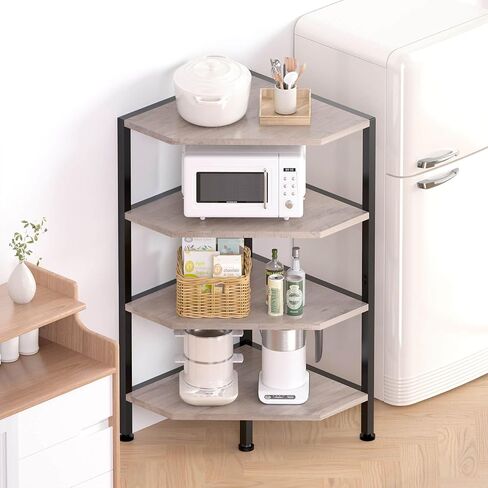 Corner Shelf - 4-Tier Corner Bookshelf with Metal Frame - Small Corner Shelves - Wood Corner Display Shelf for Living Room, Bedroom (Grey) in Saudi Arabia
