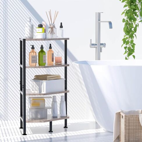Corner Shelf - 4-Tier Corner Bookshelf with Metal Frame - Small Corner Shelves - Wood Corner Display Shelf for Living Room, Bedroom (Grey) in Saudi Arabia