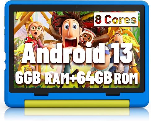 Kids Tablet｜Upgraded Android 14 Tablet 10 inch for Kids with Protective Case｜Octa-Core｜8+64GB TF Card Expandable｜Dual Camera｜Parental Control｜Pre-intalled KIDOZ｜Great Gift for Toddler(Blue) in Saudi Arabia