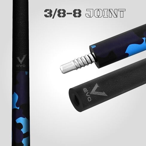 RHINO EVO CAMO Pool Cue - بحري، غابة، صحراوي، حضري - 3/8-8 مفصل - عمود من الألياف الزجاجية، قطر الطرف 12.5 مم، مستدقة مخروطية رفيعة. بعقب مركب in Saudi Arabia