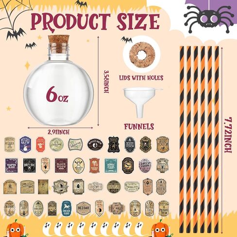 Baderke 119 Pcs 6 oz Halloween Fish Bowl with Straws Spherical Potion Bottles Round Plastic Bottles with Stickers Cocktail Ornament Balls for Halloween Christmas Centerpieces Party Decorative Supplies in Saudi Arabia