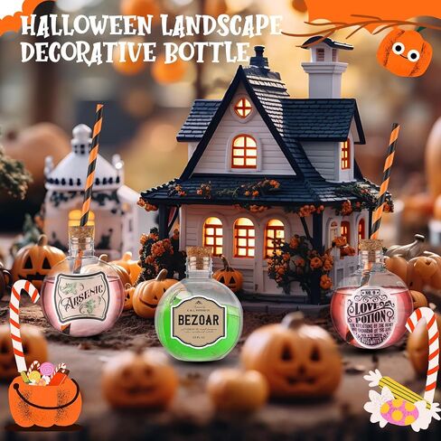Baderke 119 Pcs 6 oz Halloween Fish Bowl with Straws Spherical Potion Bottles Round Plastic Bottles with Stickers Cocktail Ornament Balls for Halloween Christmas Centerpieces Party Decorative Supplies in Saudi Arabia