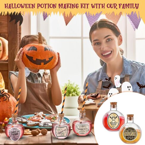 Baderke 119 Pcs 6 oz Halloween Fish Bowl with Straws Spherical Potion Bottles Round Plastic Bottles with Stickers Cocktail Ornament Balls for Halloween Christmas Centerpieces Party Decorative Supplies in Saudi Arabia