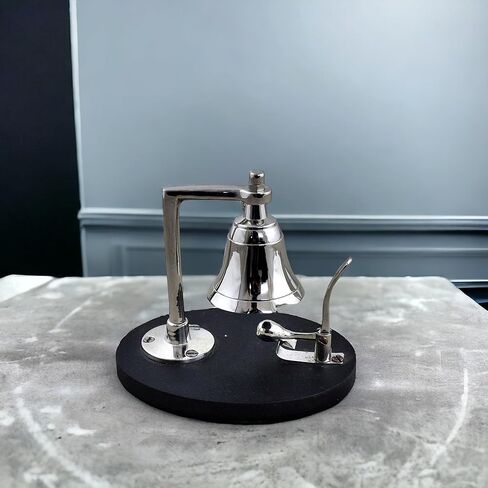 جرس نداء عتيق مصنوع يدويًا مع قاعدة خشبية بتصميم عجلة السفينة، جرس نداء مكتبي، قطر 6.5 بوصة، جرس خدمة للمكتب، الفندق، المطعم، المطبخ (النوع 2) in Kuwait