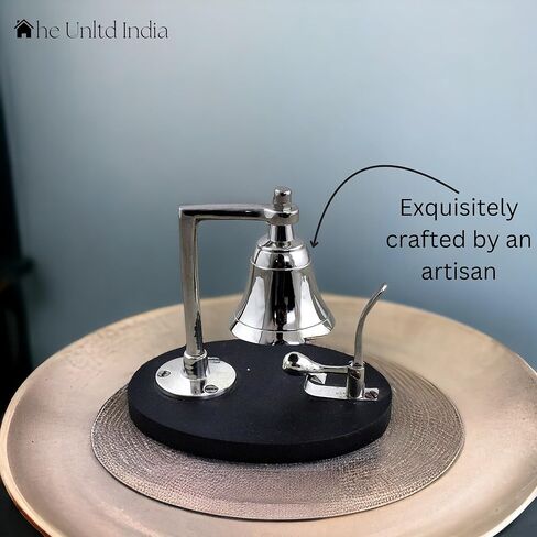 جرس نداء عتيق مصنوع يدويًا مع قاعدة خشبية بتصميم عجلة السفينة، جرس نداء مكتبي، قطر 6.5 بوصة، جرس خدمة للمكتب، الفندق، المطعم، المطبخ (النوع 2) in Kuwait