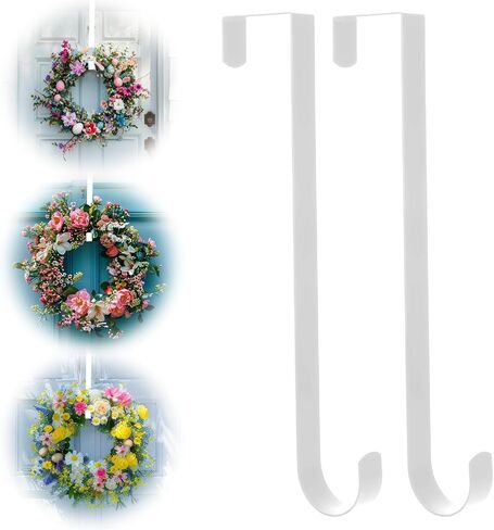 Molain 2 Pack Wreath Hanger Hooks, 12 Inch Over Door Hanger for Front Door Heavy Duty Metal Wreath Holder, Wreath Door Hanger Clothes Towel Hanger Hooks Halloween Christmas Easter Wreath Hanger(Black) in Saudi Arabia
