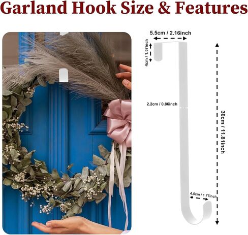 Molain 2 Pack Wreath Hanger Hooks, 12 Inch Over Door Hanger for Front Door Heavy Duty Metal Wreath Holder, Wreath Door Hanger Clothes Towel Hanger Hooks Halloween Christmas Easter Wreath Hanger(Black) in Saudi Arabia