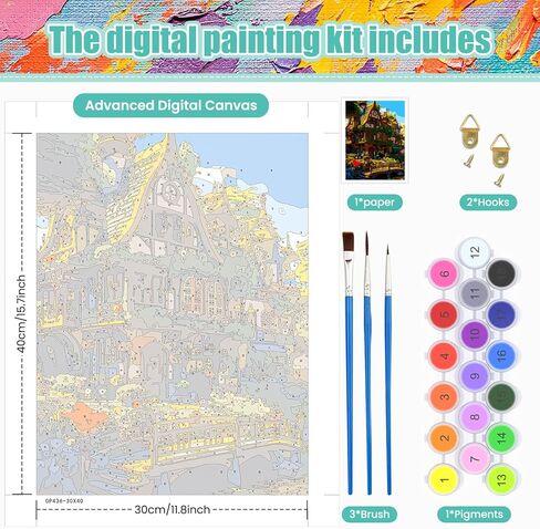مجموعة الطلاء بالأرقام من DOMROM للبالغين، طلاء كرتوني بالأرقام، مجموعة فنية للرسم الزيتي للمبتدئين على أعمال الرسم على القماش، مجموعة الطلاء بالأرقام لديكور جدار المنزل 12 × 12 بوصة in Kuwait
