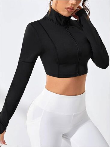 Women's Zip Up Stand Collar Sports Jacket Long Sleeve Workout Crop Tops Athletic Running Jackets in Saudi Arabia