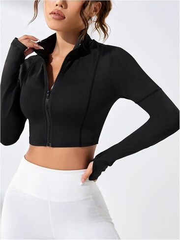 Women's Zip Up Stand Collar Sports Jacket Long Sleeve Workout Crop Tops Athletic Running Jackets in Saudi Arabia