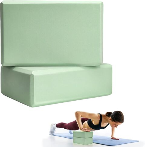 2 Pcs Yoga Blocks, 9"x6"x3" EVA Foam Blocks Yoga Props for Pilates Stretching and Meditation Exercise Blocks Lightweight Yoga Essentials (Green, normal) in Saudi Arabia