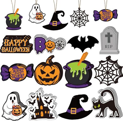 36Pcs Halloween Tree Ornaments, Halloween Wooden Hanging Ornaments Halloween Tree Decorations with Ropes for Tree Home Party Decoration in Saudi Arabia