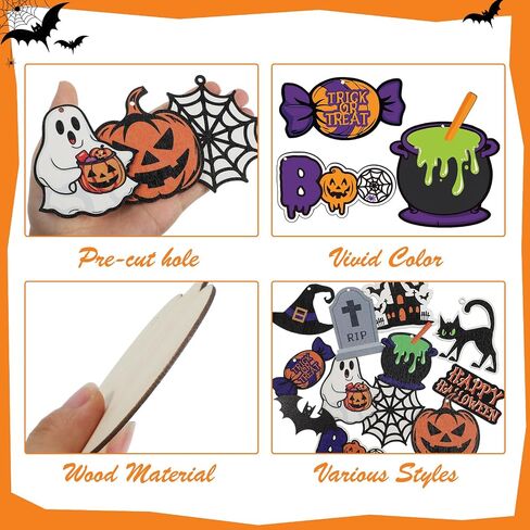 36Pcs Halloween Tree Ornaments, Halloween Wooden Hanging Ornaments Halloween Tree Decorations with Ropes for Tree Home Party Decoration in Saudi Arabia