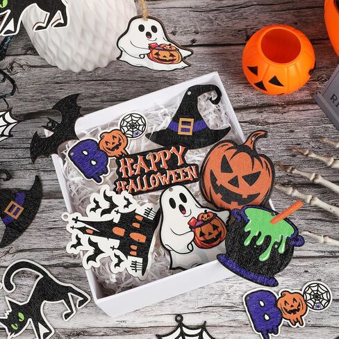 36Pcs Halloween Tree Ornaments, Halloween Wooden Hanging Ornaments Halloween Tree Decorations with Ropes for Tree Home Party Decoration in Saudi Arabia