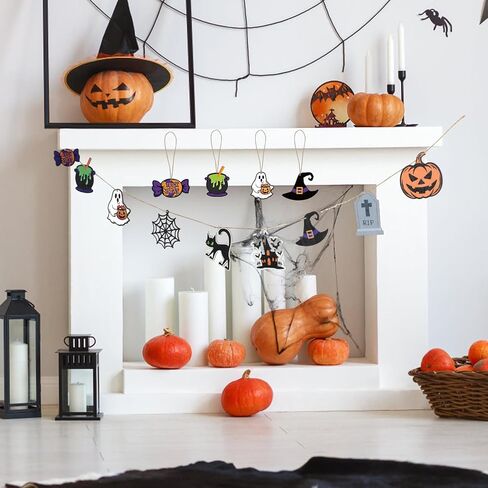 36Pcs Halloween Tree Ornaments, Halloween Wooden Hanging Ornaments Halloween Tree Decorations with Ropes for Tree Home Party Decoration in Saudi Arabia