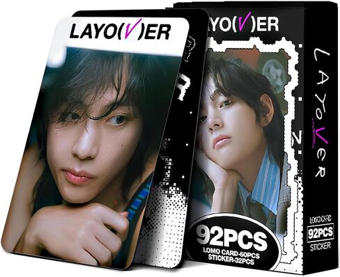 PYAJUU V Photocards Kpop 92PCS V Layover Album Cards TaeHyung Lomo Cards Kpop Merchandise Gift for Fans Boys and Girls V Merch 60PCS Photocards + 32PCS Stickers in Kuwait