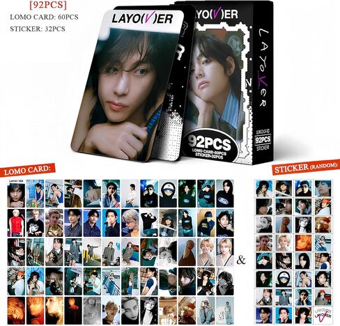 PYAJUU V Photocards Kpop 92PCS V Layover Album Cards TaeHyung Lomo Cards Kpop Merchandise Gift for Fans Boys and Girls V Merch 60PCS Photocards + 32PCS Stickers in Kuwait