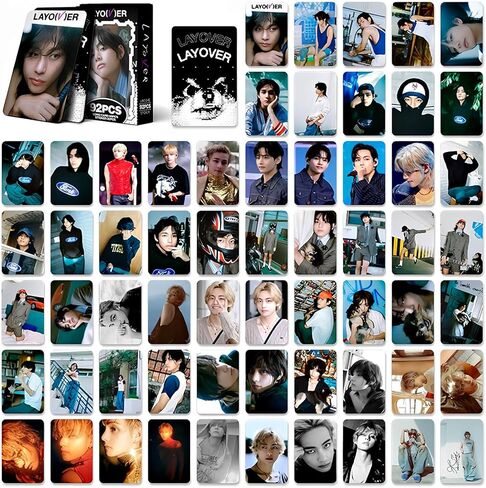 PYAJUU V Photocards Kpop 92PCS V Layover Album Cards TaeHyung Lomo Cards Kpop Merchandise Gift for Fans Boys and Girls V Merch 60PCS Photocards + 32PCS Stickers in Kuwait