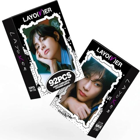 PYAJUU V Photocards Kpop 92PCS V Layover Album Cards TaeHyung Lomo Cards Kpop Merchandise Gift for Fans Boys and Girls V Merch 60PCS Photocards + 32PCS Stickers in Kuwait