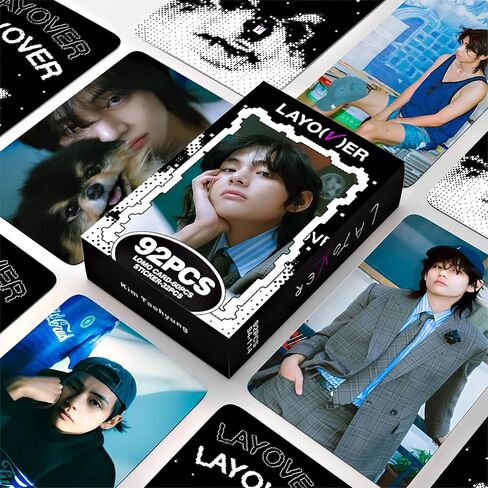 PYAJUU V Photocards Kpop 92PCS V Layover Album Cards TaeHyung Lomo Cards Kpop Merchandise Gift for Fans Boys and Girls V Merch 60PCS Photocards + 32PCS Stickers in Kuwait