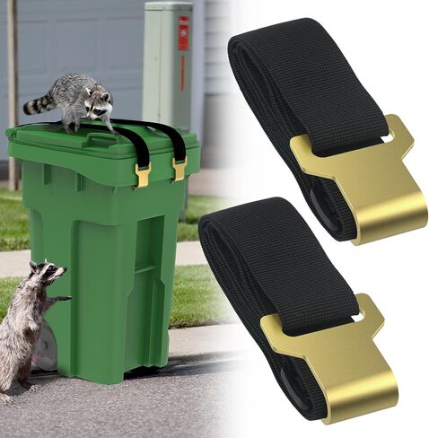 2 Pcs Trash Can Lock,Universal Garbage Can Lock for Animal with Metal Claw,Adjustable Trash Can Lid Strap for Outside Use to Prevent Raccoon and Wind from Tipping Over Trash Bin - Black in Saudi Arabia