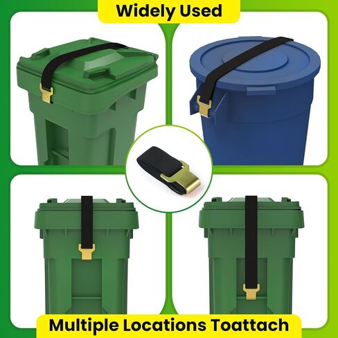 2 Pcs Trash Can Lock,Universal Garbage Can Lock for Animal with Metal Claw,Adjustable Trash Can Lid Strap for Outside Use to Prevent Raccoon and Wind from Tipping Over Trash Bin - Black in Saudi Arabia