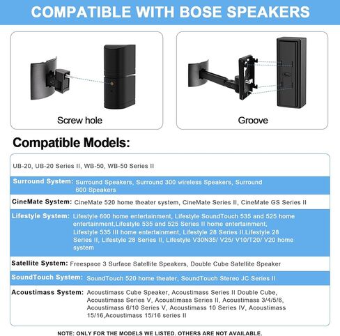 Premium Speaker Wall Mount for Bose Soundtouch, Lifestyle, Acoustimass, and CineMate Series - Compatible with UB-20, UB-20 Series II - Ceiling Speaker Mount - Sleek Black Design in Saudi Arabia