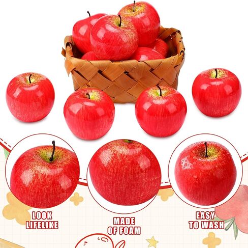 12 Sets Fake Apples Artificial Apples Foam Caramel Apples with Candy Apple Sticks Checkered Ribbons for Halloween Christmas Home House Kitchen Table Basket Photography Party Decoration in Saudi Arabia