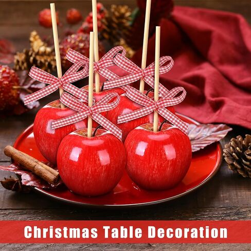 12 Sets Fake Apples Artificial Apples Foam Caramel Apples with Candy Apple Sticks Checkered Ribbons for Halloween Christmas Home House Kitchen Table Basket Photography Party Decoration in Saudi Arabia