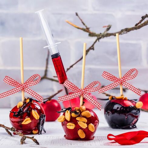 12 Sets Fake Apples Artificial Apples Foam Caramel Apples with Candy Apple Sticks Checkered Ribbons for Halloween Christmas Home House Kitchen Table Basket Photography Party Decoration in Saudi Arabia