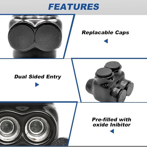 Black Insulated in-Line Splice Alumiconn Connector 2 Set Screws - 1/0-14 Wire Range - 3/16 Allen Hex - Pre-Filled with Oxide Inhibitor, Rubber Vinyl Coating, 6061-T6 Aluminum CU9AL, (15 Pack) in Kuwait