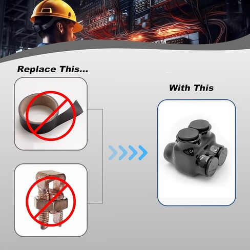 Black Insulated in-Line Splice Alumiconn Connector 2 Set Screws - 1/0-14 Wire Range - 3/16 Allen Hex - Pre-Filled with Oxide Inhibitor, Rubber Vinyl Coating, 6061-T6 Aluminum CU9AL, (15 Pack) in Kuwait