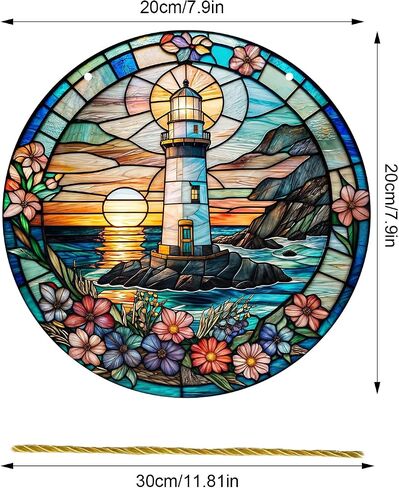 Stained Acrylic Window Hanging - 1Pcs Lighthouse Theme Round Acrylic Window Hanging Stained Sun Catcher for Indoor Outdoor Decor, Garden Decoration or Housewarming Gift in Saudi Arabia
