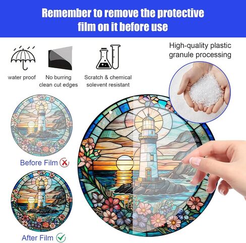 Stained Acrylic Window Hanging - 1Pcs Lighthouse Theme Round Acrylic Window Hanging Stained Sun Catcher for Indoor Outdoor Decor, Garden Decoration or Housewarming Gift in Saudi Arabia