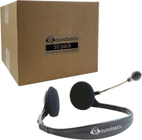 Disposable Stereo Classroom Headset with 3.5mm Plug and Boom Microphone 10 Pack, Black in Saudi Arabia
