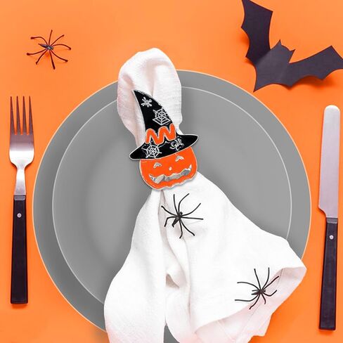 Halloween Napkin Rings, Set of 12 Sliver Black Halloween Pumpkin Ghost Cat Hat Napkin Rings Holders Metal Serviette Rings for Halloween Holiday Dinner Party Home Table Dinning Setting Decorations in Saudi Arabia