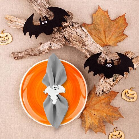 Halloween Napkin Rings, Set of 12 Sliver Black Halloween Pumpkin Ghost Cat Hat Napkin Rings Holders Metal Serviette Rings for Halloween Holiday Dinner Party Home Table Dinning Setting Decorations in Saudi Arabia