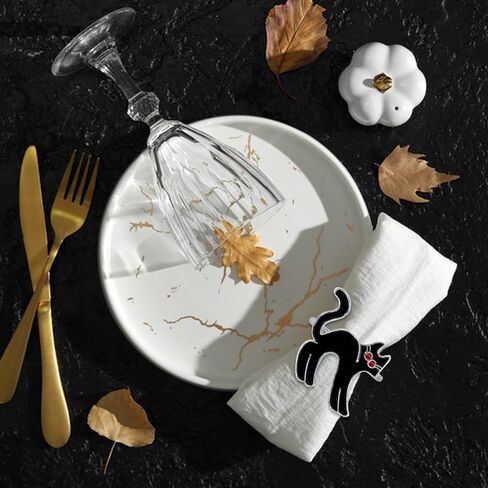 Halloween Napkin Rings, Set of 12 Sliver Black Halloween Pumpkin Ghost Cat Hat Napkin Rings Holders Metal Serviette Rings for Halloween Holiday Dinner Party Home Table Dinning Setting Decorations in Saudi Arabia