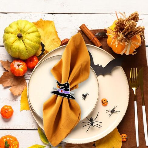 Halloween Napkin Rings, Set of 12 Sliver Black Halloween Pumpkin Ghost Cat Hat Napkin Rings Holders Metal Serviette Rings for Halloween Holiday Dinner Party Home Table Dinning Setting Decorations in Saudi Arabia
