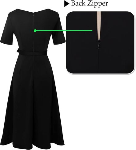 VFSHOW Womens Navy Blue Belted Elegant Pockets Work Office Business Pleated A-Line Midi Dress 10119 BLU L in Kuwait