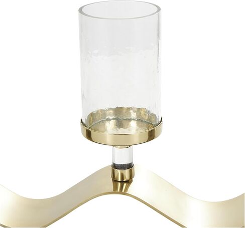 The Novogratz Stainless Steel Metal 4 Candle Hurricane Lamp with Wavy Base, 33" x 4" x 10", Gold in Saudi Arabia