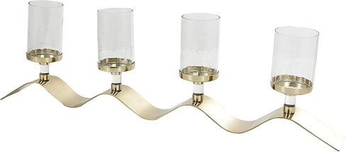 The Novogratz Stainless Steel Metal 4 Candle Hurricane Lamp with Wavy Base, 33" x 4" x 10", Gold in Saudi Arabia