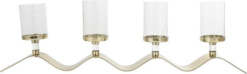 The Novogratz Stainless Steel Metal 4 Candle Hurricane Lamp with Wavy Base, 33" x 4" x 10", Gold in Saudi Arabia
