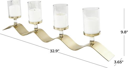 The Novogratz Stainless Steel Metal 4 Candle Hurricane Lamp with Wavy Base, 33" x 4" x 10", Gold in Saudi Arabia