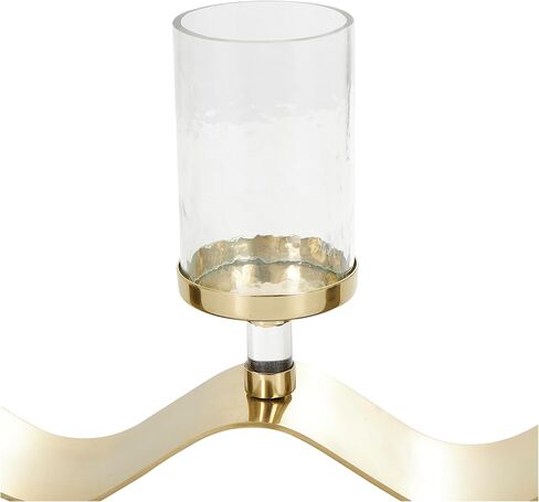 The Novogratz Stainless Steel Metal 4 Candle Hurricane Lamp with Wavy Base, 33" x 4" x 10", Gold in Saudi Arabia