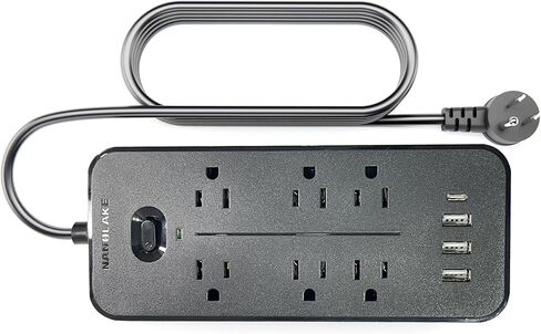 شريط طاقة واقي من زيادة التيار مع منافذ USB، سلك تمديد بطول 6 أقدام، 6 منافذ تيار متردد، حماية عالية من زيادة التيار 1700 جول، متعدد الاستخدامات، صغير الحجم، موسع منفذ قابل للتركيب لمكتب النوم المنزلي، أبيض in Kuwait