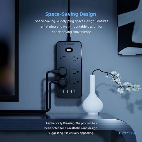 شريط طاقة واقي من زيادة التيار مع منافذ USB، سلك تمديد بطول 6 أقدام، 6 منافذ تيار متردد، حماية عالية من زيادة التيار 1700 جول، متعدد الاستخدامات، صغير الحجم، موسع منفذ قابل للتركيب لمكتب النوم المنزلي، أبيض in Kuwait