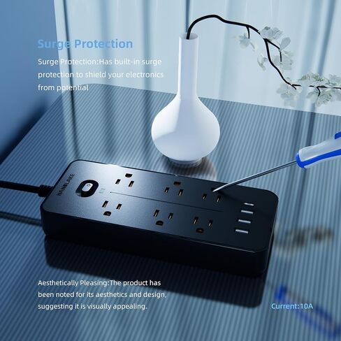 شريط طاقة واقي من زيادة التيار مع منافذ USB، سلك تمديد بطول 6 أقدام، 6 منافذ تيار متردد، حماية عالية من زيادة التيار 1700 جول، متعدد الاستخدامات، صغير الحجم، موسع منفذ قابل للتركيب لمكتب النوم المنزلي، أبيض in Kuwait