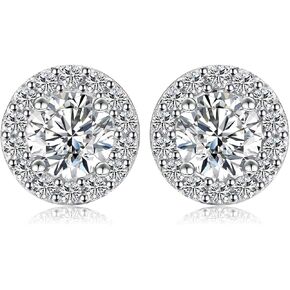 JewelryPalace أقراط كلاسيكية 1 قيراط من الزركونيا المكعبة للنساء، قطع دائرية من الفضة الإسترليني عيار 925 عيار 14 قيراط أقراط مطلية بالذهب الوردي الأبيض والأصفر لها، أقراط ألماس مقلدة
