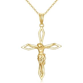 WSX 10K/14K Cross Necklace for Women, Solid Gold Jesus/Ankh/Celtic/Orthodox/Sunflower/Ichthys/Crucifix/Armenian/St Bridget/Nail Faith Cross Pendant Religious for Her